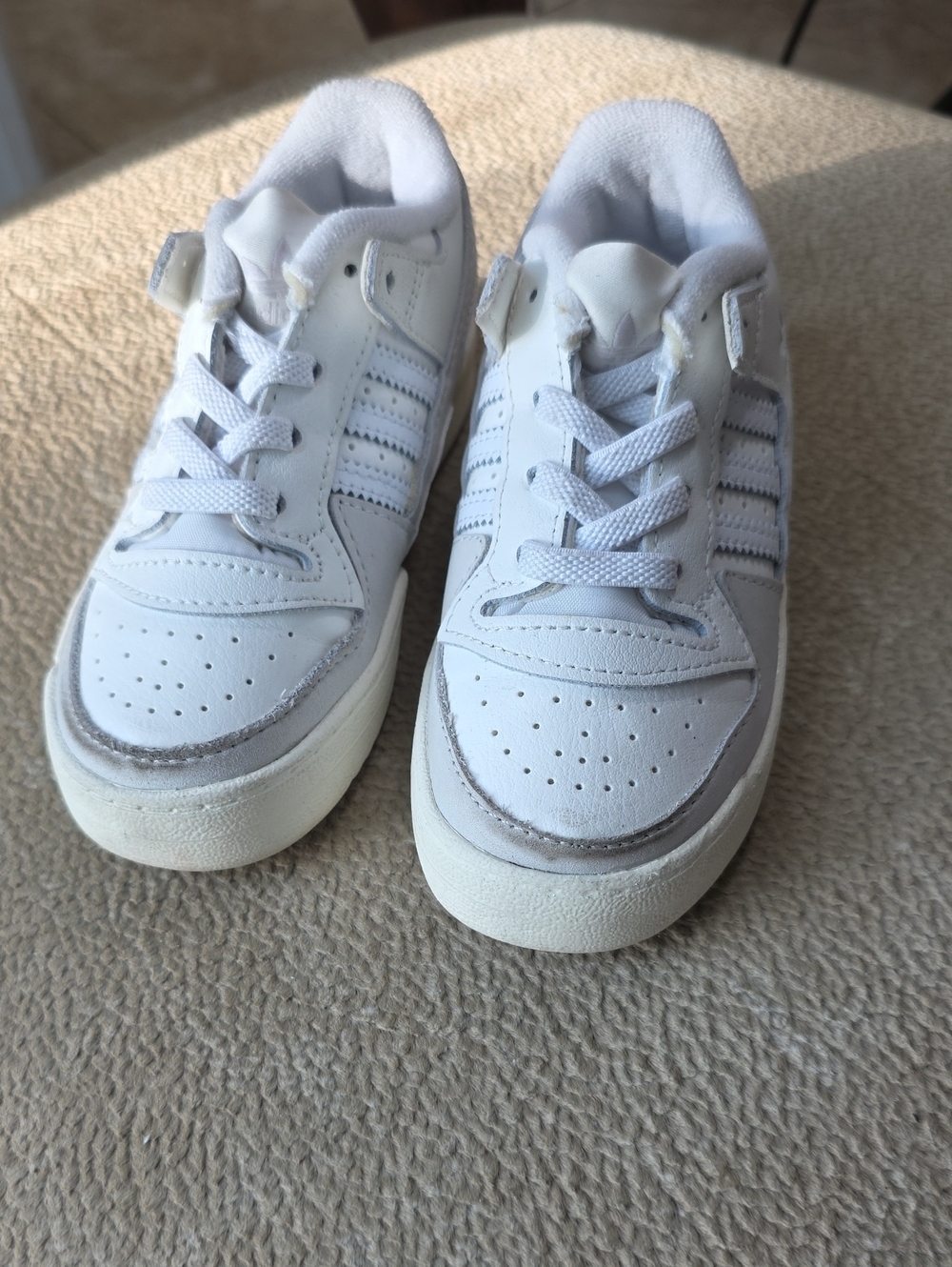 adidas Kids White Low-Top Lace-Up Sneakers with Subtle Gray Trim